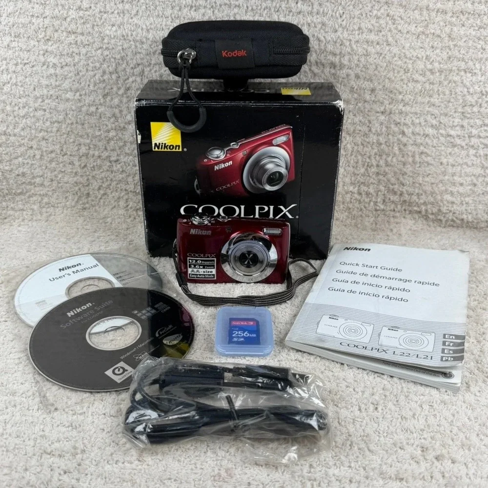 Nikon Coolpix L22 12.0MP Digital Camera Red Bundle with Box Case SD Card Works